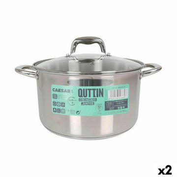 Pentola con Coperchio di Vetro Quttin Caesar Acciaio ø 26 x 15,5 cm (2 Unità)
