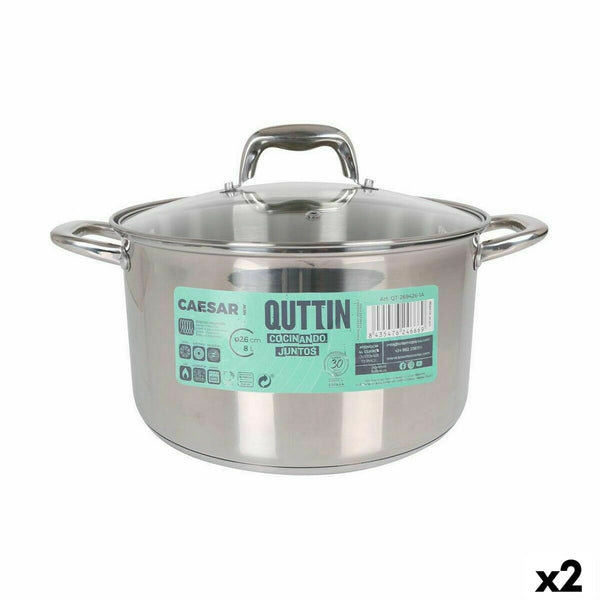 Pentola con Coperchio di Vetro Quttin Caesar Acciaio ø 26 x 15,5 cm (2 Unità) - Augustea Shop