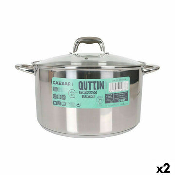 Pentola con Coperchio di Vetro Quttin Caesar Acciaio ø 30 x 17,5 cm (2 Unità)