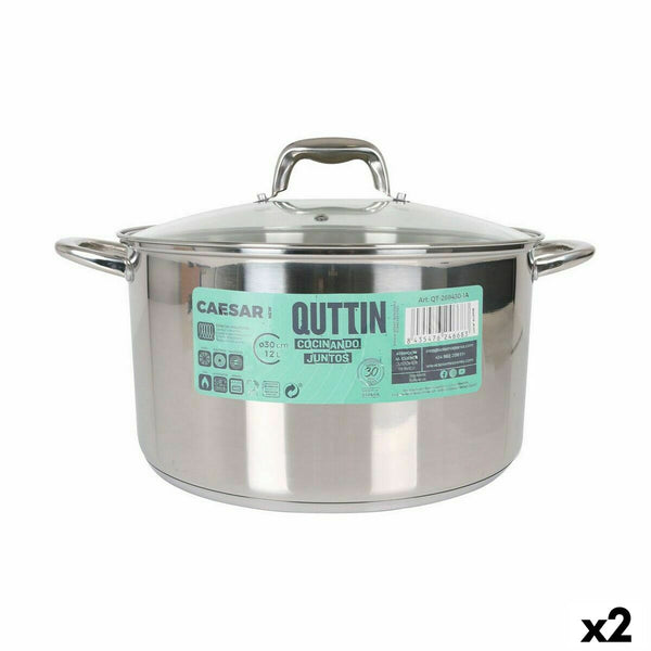 Pentola con Coperchio di Vetro Quttin Caesar Acciaio ø 30 x 17,5 cm (2 Unità) - Augustea Shop