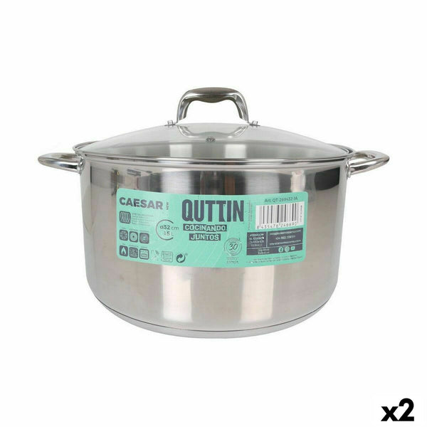 Pentola con Coperchio di Vetro Quttin Caesar Acciaio ø 32 x 18,5 cm (2 Unità) - Augustea Shop