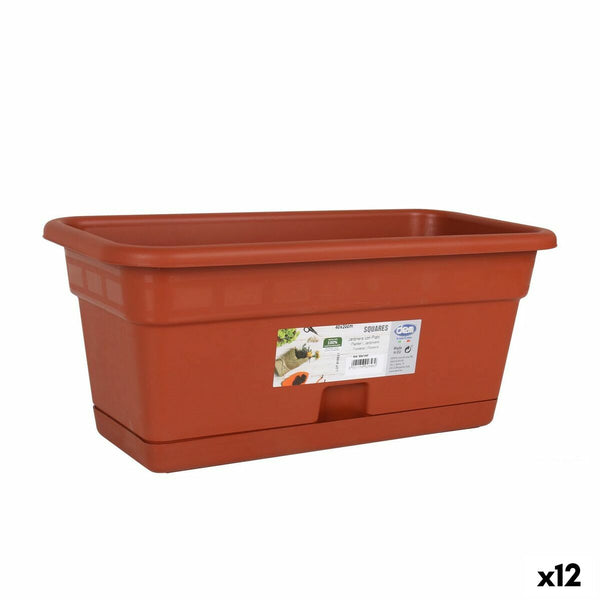 Vaso da Balcone con Piatto Dem Squares Rettangolare Marrone 40 x 20 cm (12 Unità) - Augustea Shop