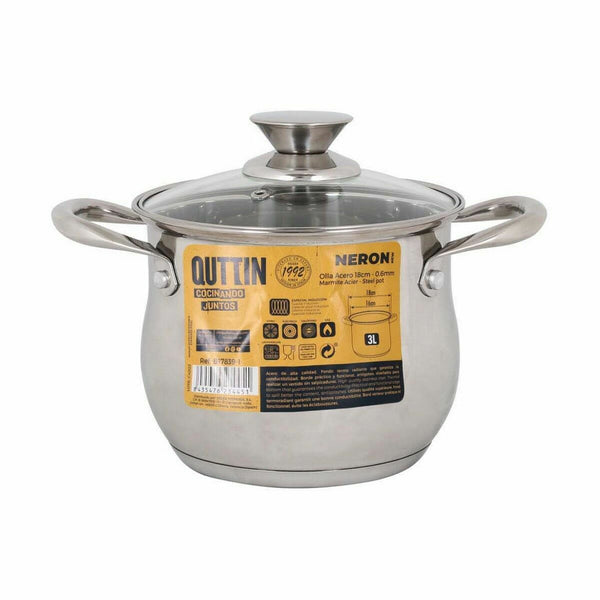 Pentola con Coperchio di Vetro Quttin New Neron Acciaio 17,5 x 13,2 cm (4 Unità) - Augustea Shop