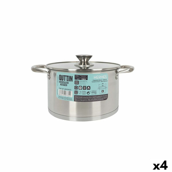 Pentola con Coperchio di Vetro Quttin Hermes Acciaio 4 L (4 Unità) - Augustea Shop