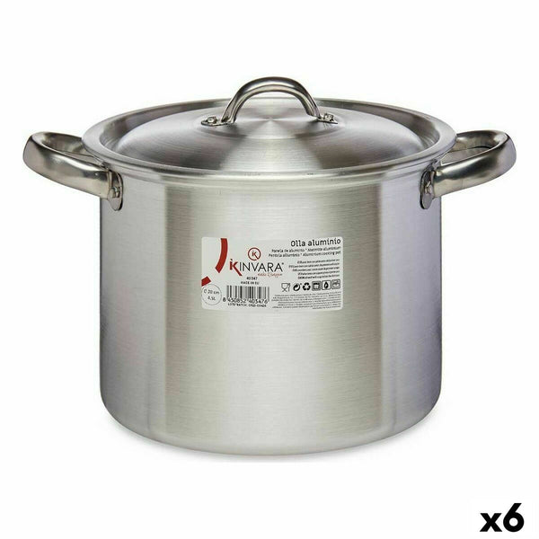 Pentola con Coperchio Kinvara 100033 Argentato Alluminio Ø 20 cm (6 Unità) - Augustea Shop