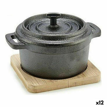 Saucepan Kinvara Brown Black Wood Bamboo Forged steel 13 x 8,5 x 10 cm 10 x 8.5 x 13 cm 13 x 10 x 8,5 cm (12 Units)