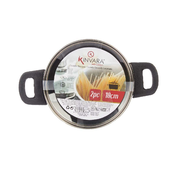 Casseruola con coperchio in vetro Kinvara 16689B Argentato 1,8 L 28 x 9 x 18 cm (6 Unità) - Augustea Shop