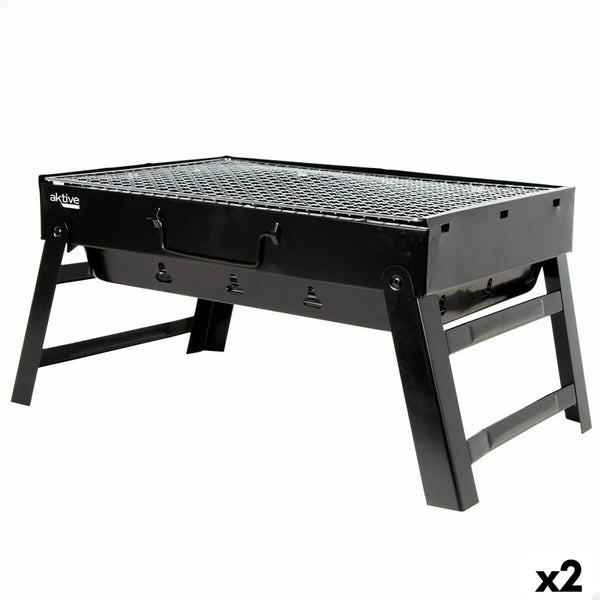 Barbecue Portatile Aktive Rettangolare Nero 50 x 23 x 30 cm (2 Unità) - Augustea Shop