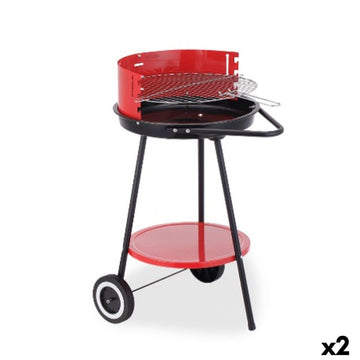 Coal Barbecue with Wheels Algon Black Red 42 x 76,5 cm (2 Units)