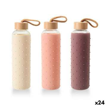 Water bottle Bewinner Glass Silicone 600 ml (24 Units)