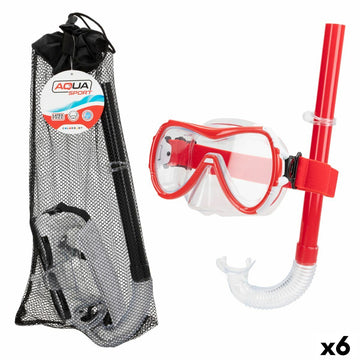 Occhialini da Snorkeling e Boccaglio AquaSport Nero Rosso (6 Unità)