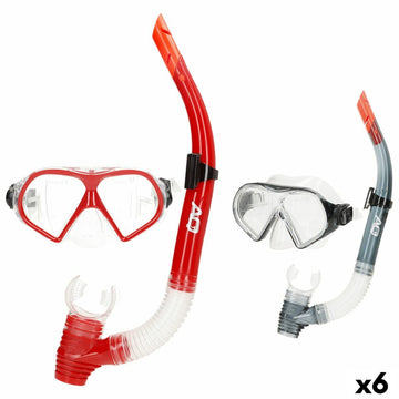 Occhialini da Snorkeling e Boccaglio AquaSport Rosso Grigio (6 Unità)